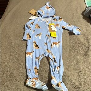NWT Angel Dream Blue Dog Print Kids One Piece and cap